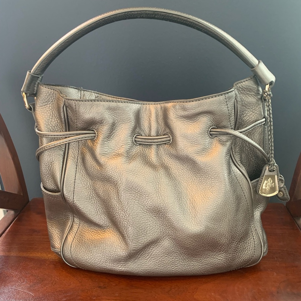 Cole Haan Pewter Silver Bucket Shoulder Purse Handbag